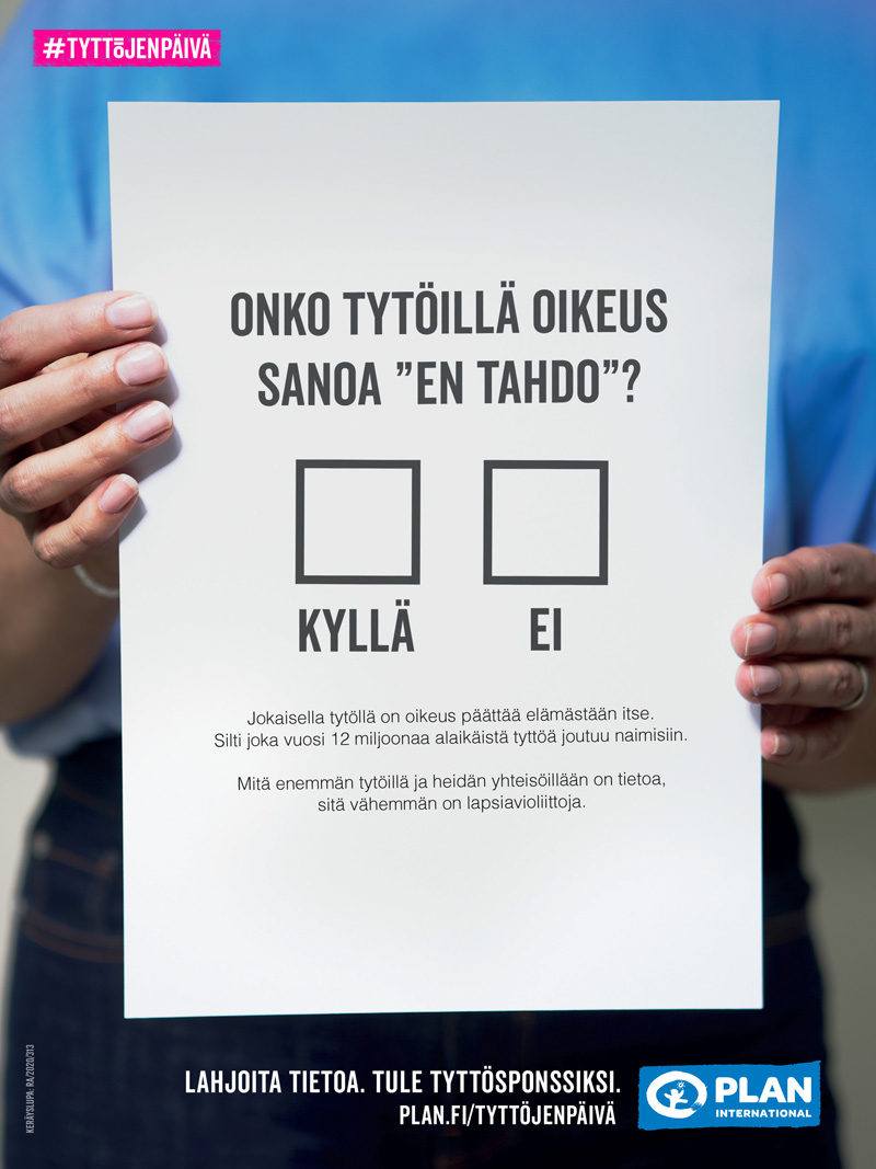 Planin #tyttöjenpäivä-mainos: Onko tytöillä oikeus sanoa "en tahdo?"